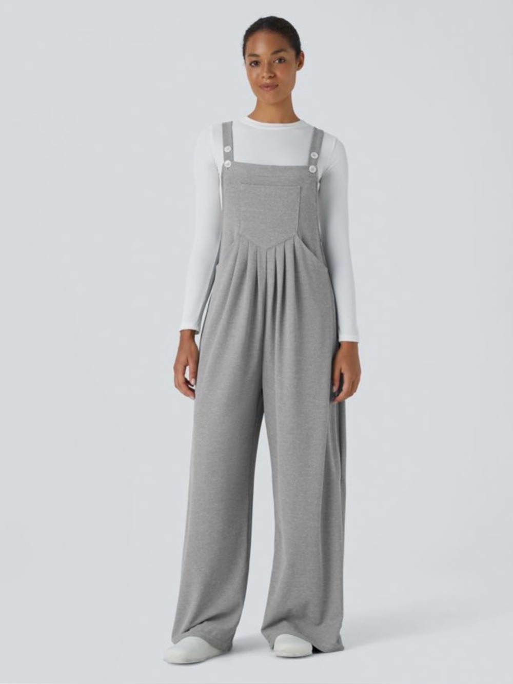 Halara Waffle Wide Leg Overalls Gray L Tall Adjustable Strap